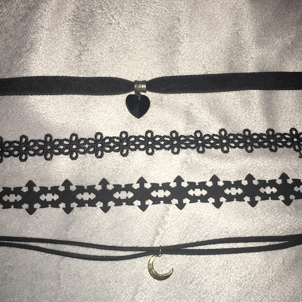 Set of Four Black Emo Simple Chokers